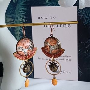 Fantasy Japanese Fan and Insect Earrings